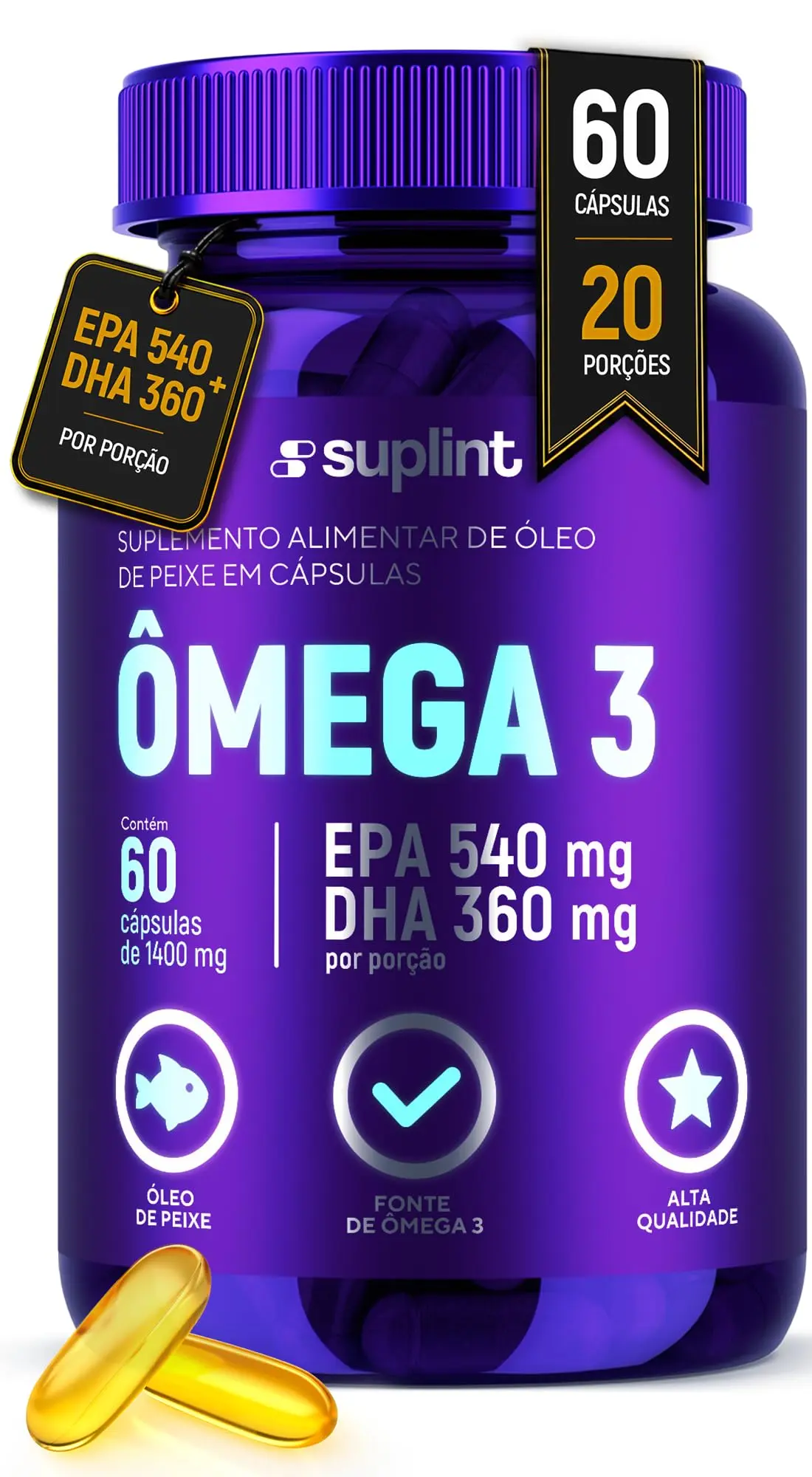 Ômega 3 | EPA & DHA de Óleo de Salmão | Alta Concentração | 60 Cápsulas - 1