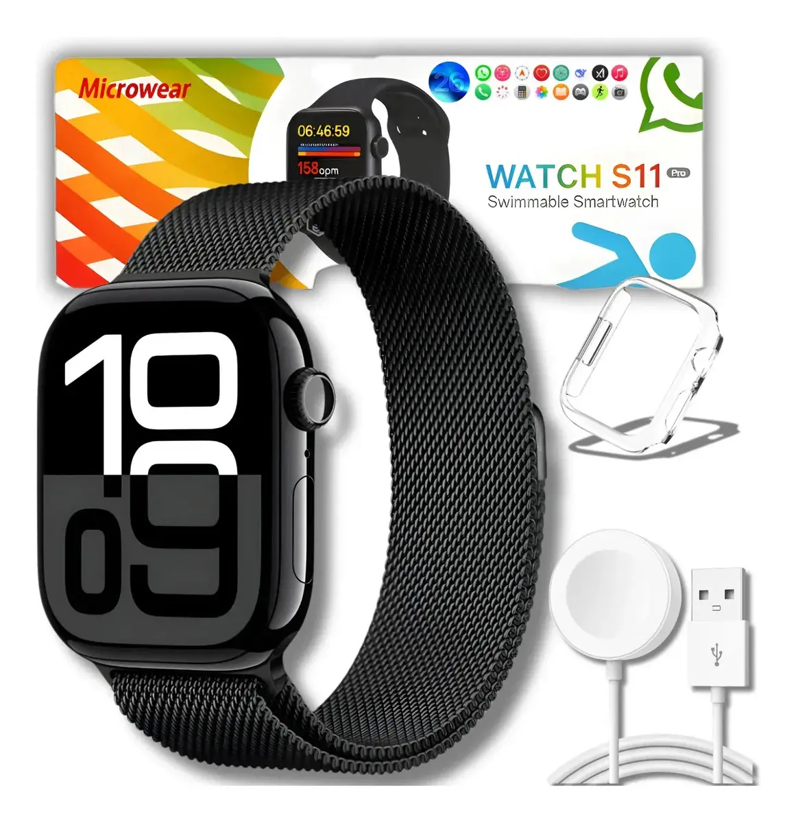 Smartwatch Microwear S11 Pro Amoled Faz Ligaçoes Responde Whatsapp 47mm Gps Nfc Preto
