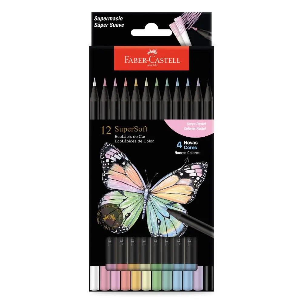 Lápis De Cor, Faber-Castell, Ecolápis Supersoft, 210745, 12 cores Pastel