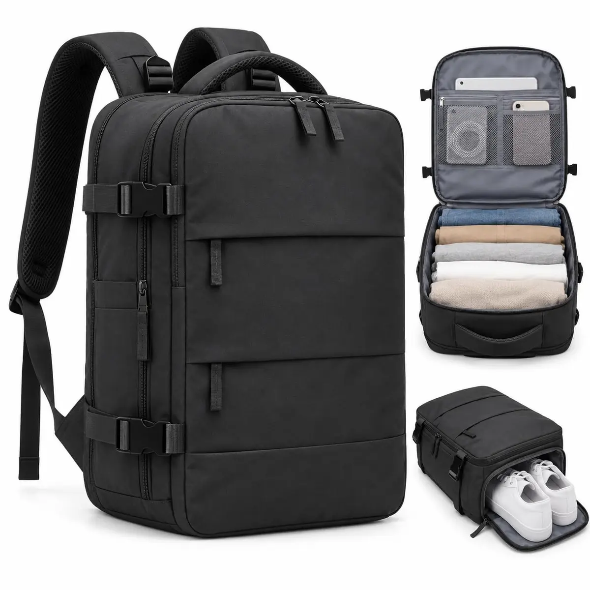 Mochila de Viagem Grande Expansível Impermeável para Notebook Unissex | Reforçada, Porta USB, Compartimento para Calçados e Alças Acolchoadas