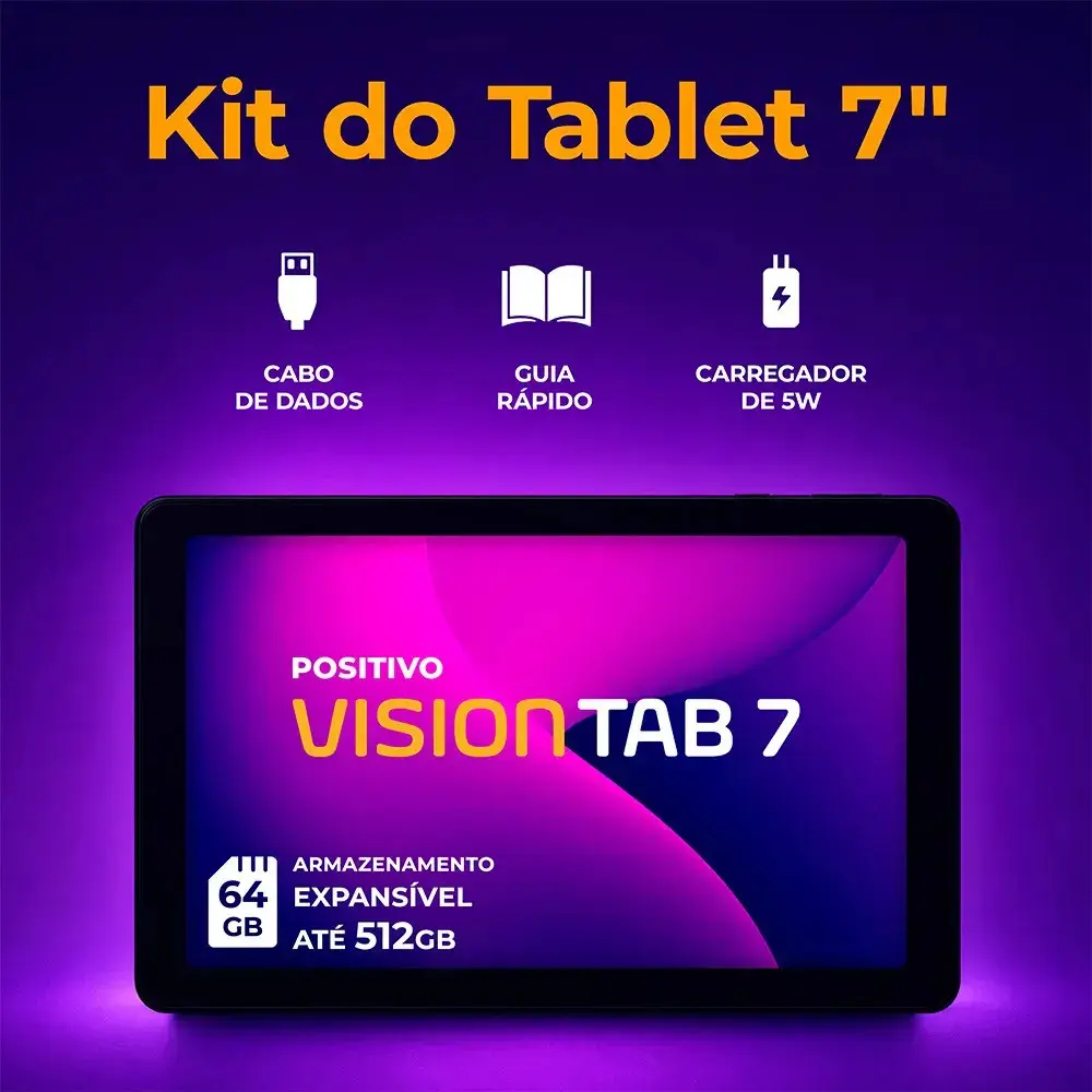 Tablet Positivo Vision TAB 7 - Processador Octa-Core 3GB RAM 64GB Armazenamento Tela 7” IPS Bateria 3100mAh, Android 14 Go, Wi-fi - Preto thumbnail 3