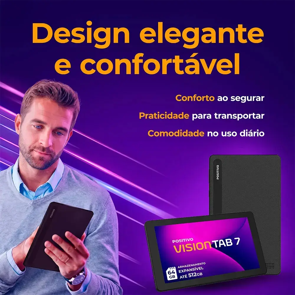 Tablet Positivo Vision TAB 7 - Processador Octa-Core 3GB RAM 64GB Armazenamento Tela 7” IPS Bateria 3100mAh, Android 14 Go, Wi-fi - Preto thumbnail 8