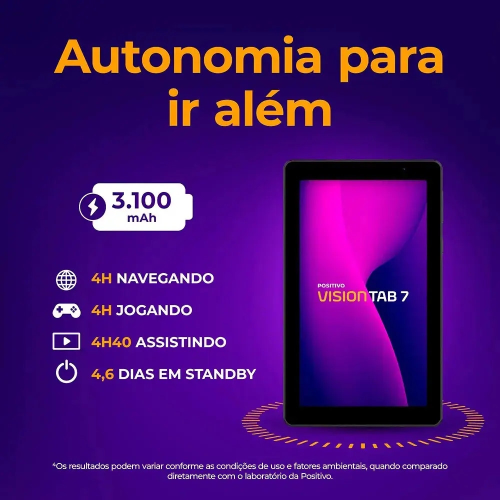 Tablet Positivo Vision TAB 7 - Processador Octa-Core 3GB RAM 64GB Armazenamento Tela 7” IPS Bateria 3100mAh, Android 14 Go, Wi-fi - Preto thumbnail 10