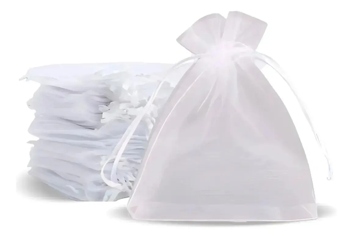 Kit 100 Un Saco Organza Saquinho 9x12 Branco Lembrancinha Branco Liso