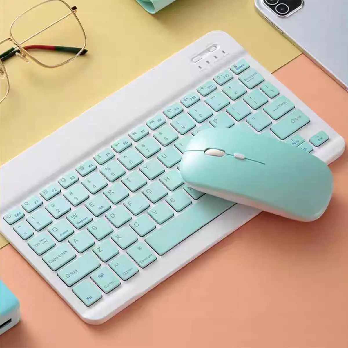 Combo Teclado e Mouse Bluetooth Sem Fio Portátil e Recarregável Compatível com Tablets e PCs Ultrafino Kit (Verde)
