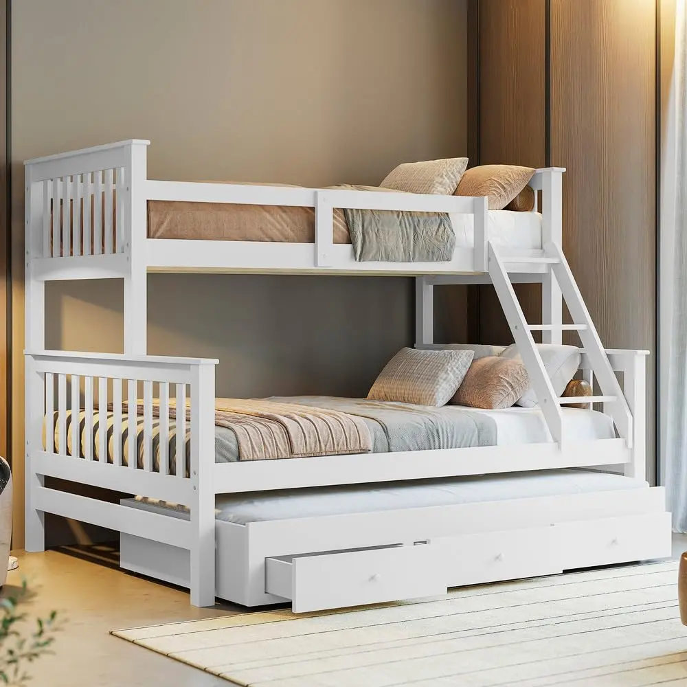 Treliche Com Cama Casal Em Madeira e Aux Solteiro C/Gavetas Woodstore (Branco) - 1