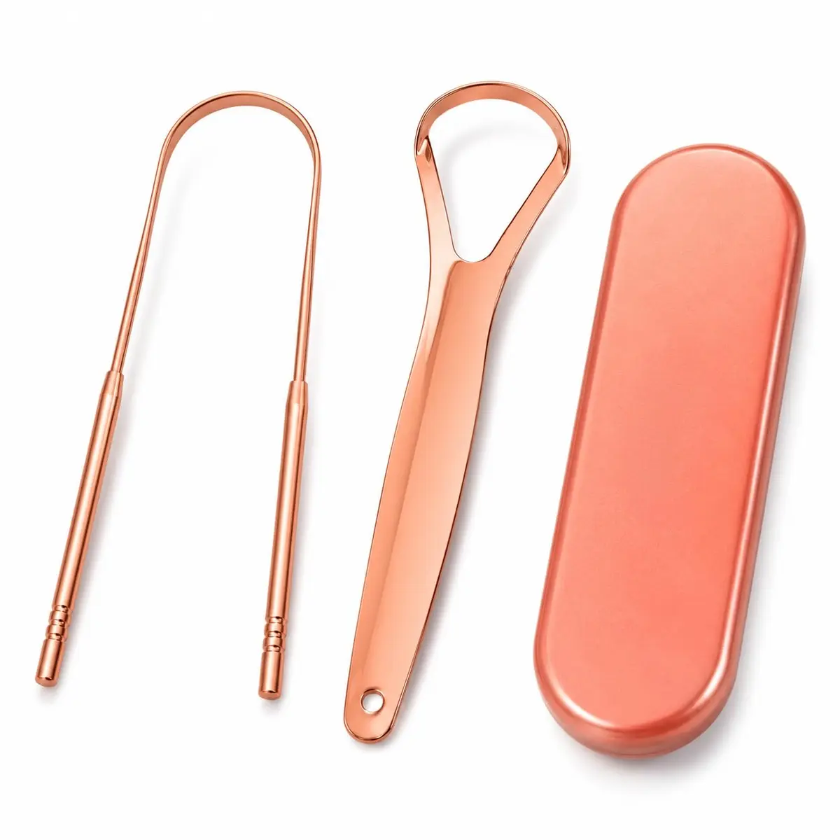 Kit 2 Raspadores de Língua em Aço Inoxidável, Limpador Lingual Reutilizável para Higiene Bucal, Remoção de Resíduos e Limpeza da Língua, com Estojo Compacto