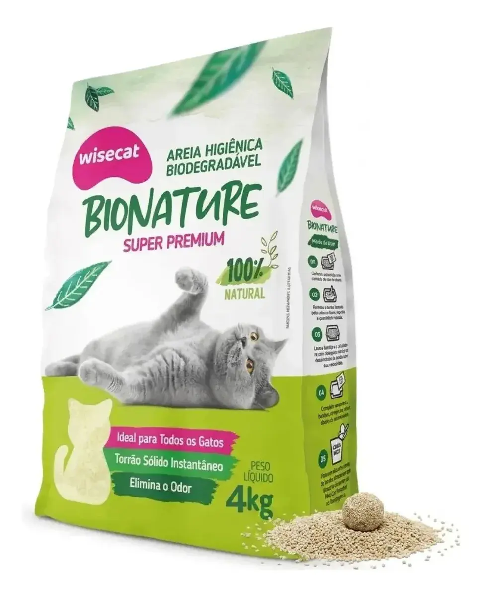 Areia De Mandioca Para Gatos Biodegradável Wisecat 4kg Bionature - 1