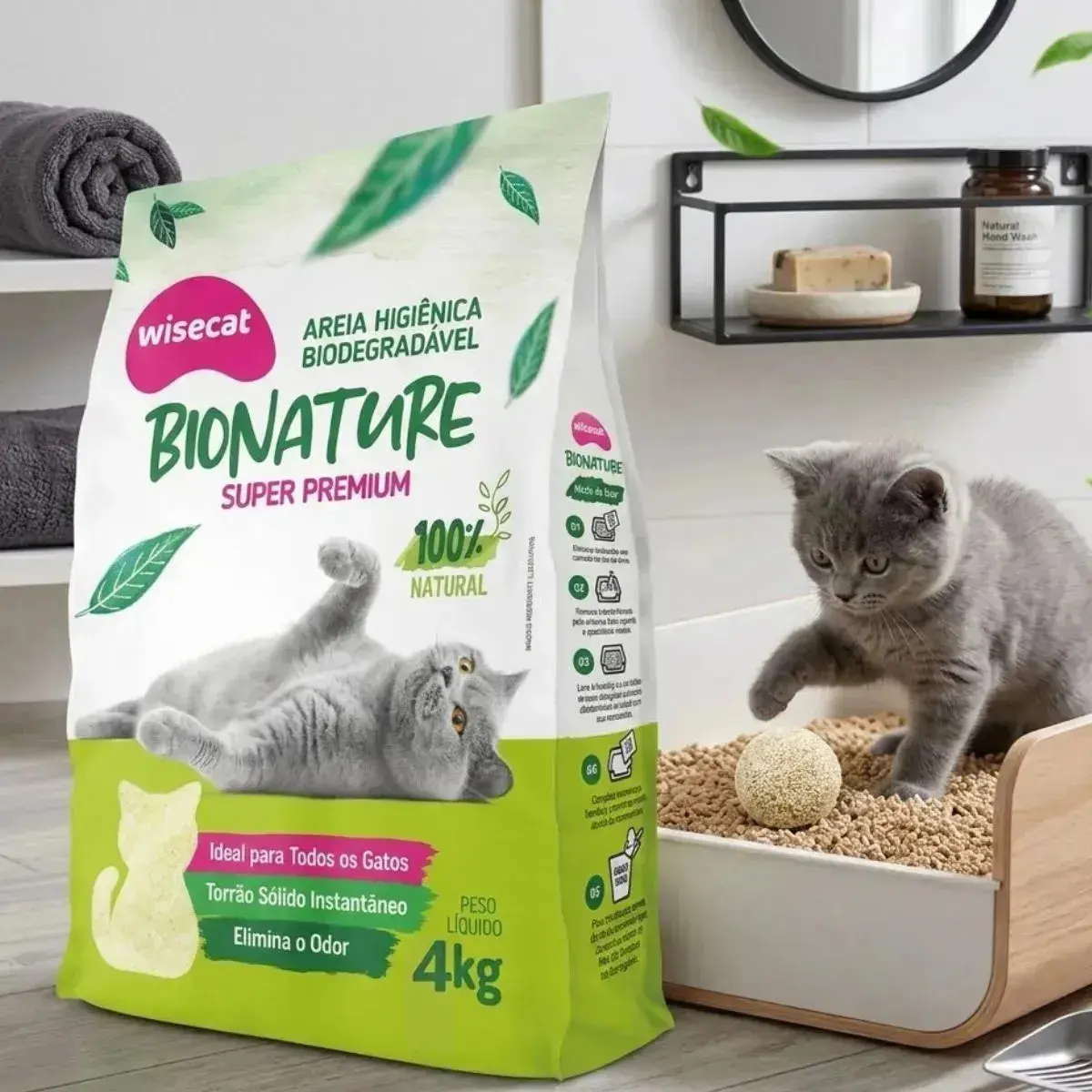 Areia De Mandioca Para Gatos Biodegradável Wisecat 4kg Bionature thumbnail 3