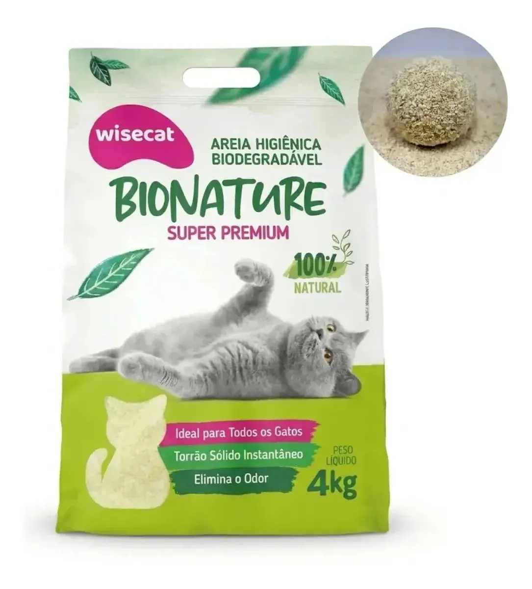 Areia De Mandioca Para Gatos Biodegradável Wisecat 4kg Bionature thumbnail 4