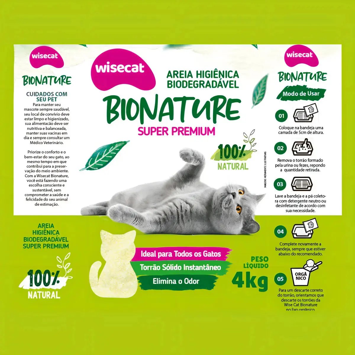 Areia De Mandioca Para Gatos Biodegradável Wisecat 4kg Bionature thumbnail 5