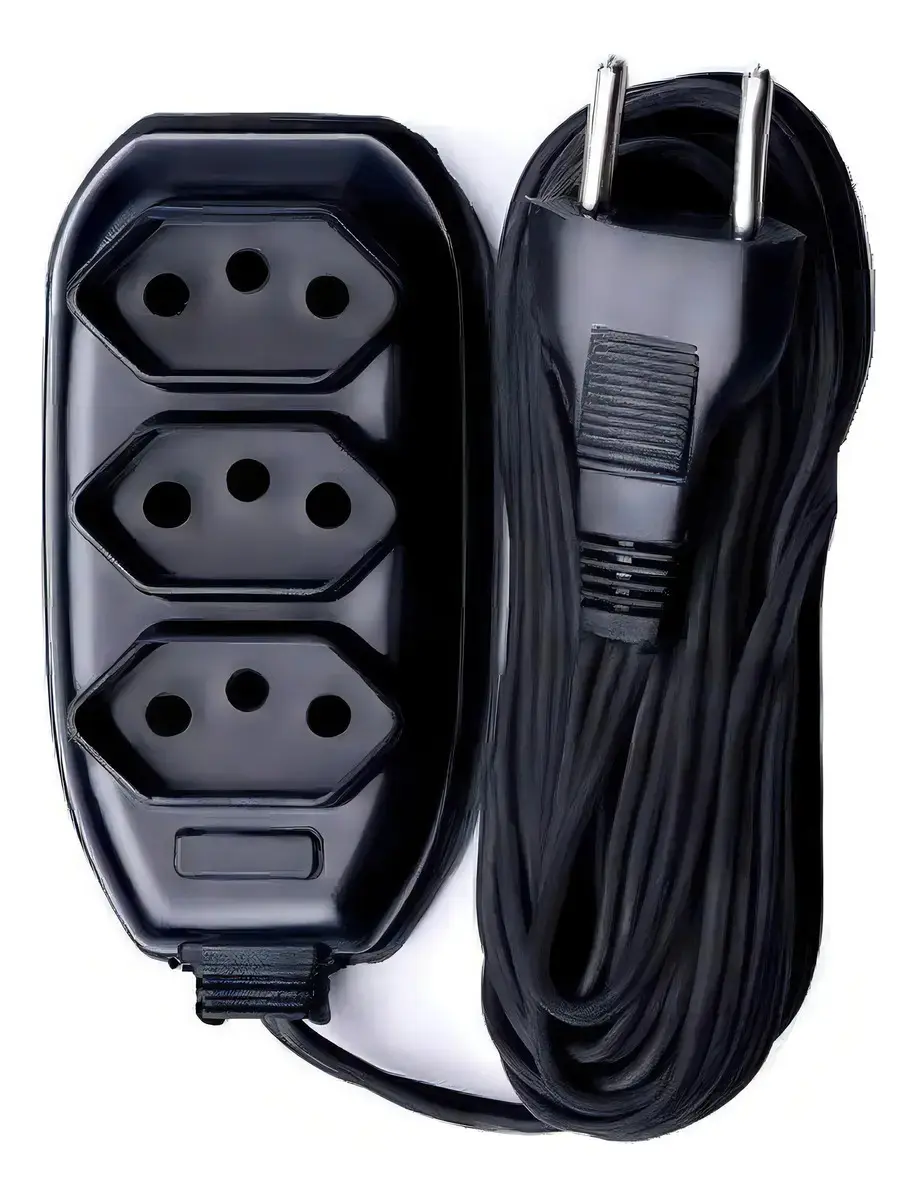 Extensão Cabo 5m Bivolt 3 Tomadas Preto - 1