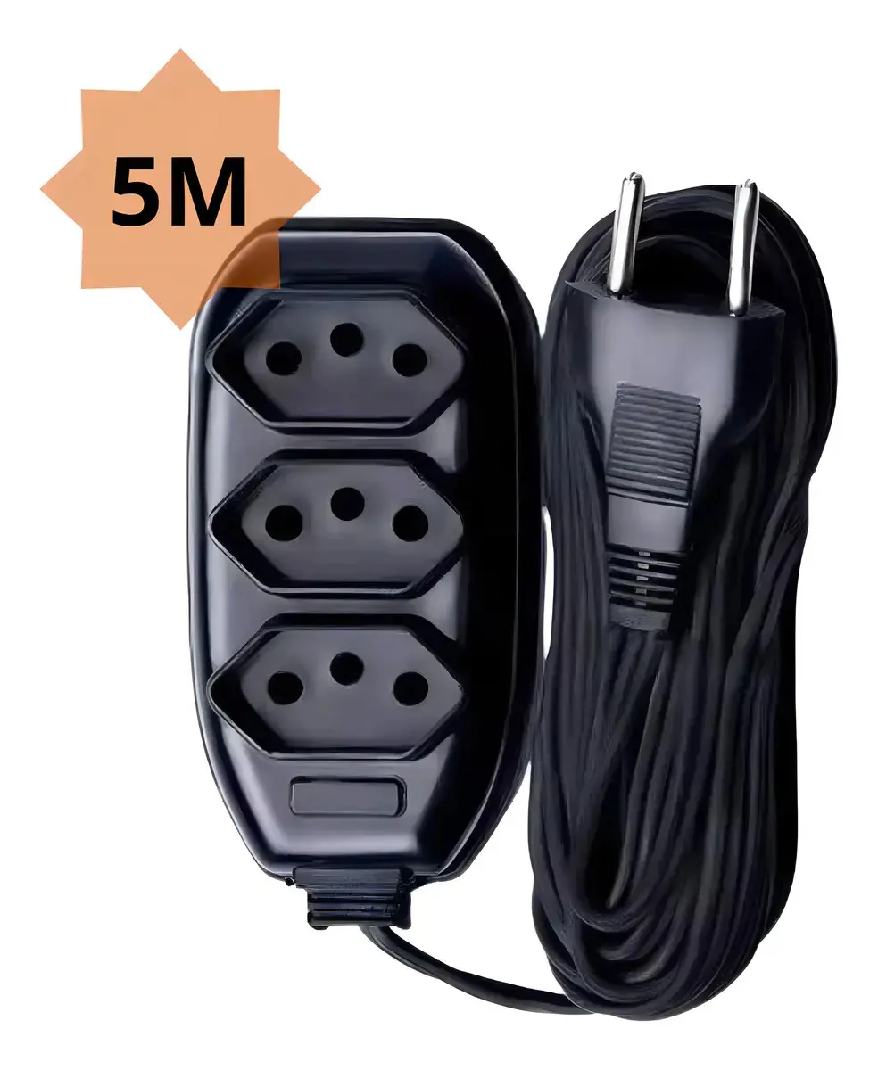 Extensão Cabo 5m Bivolt 3 Tomadas Preto thumbnail 2