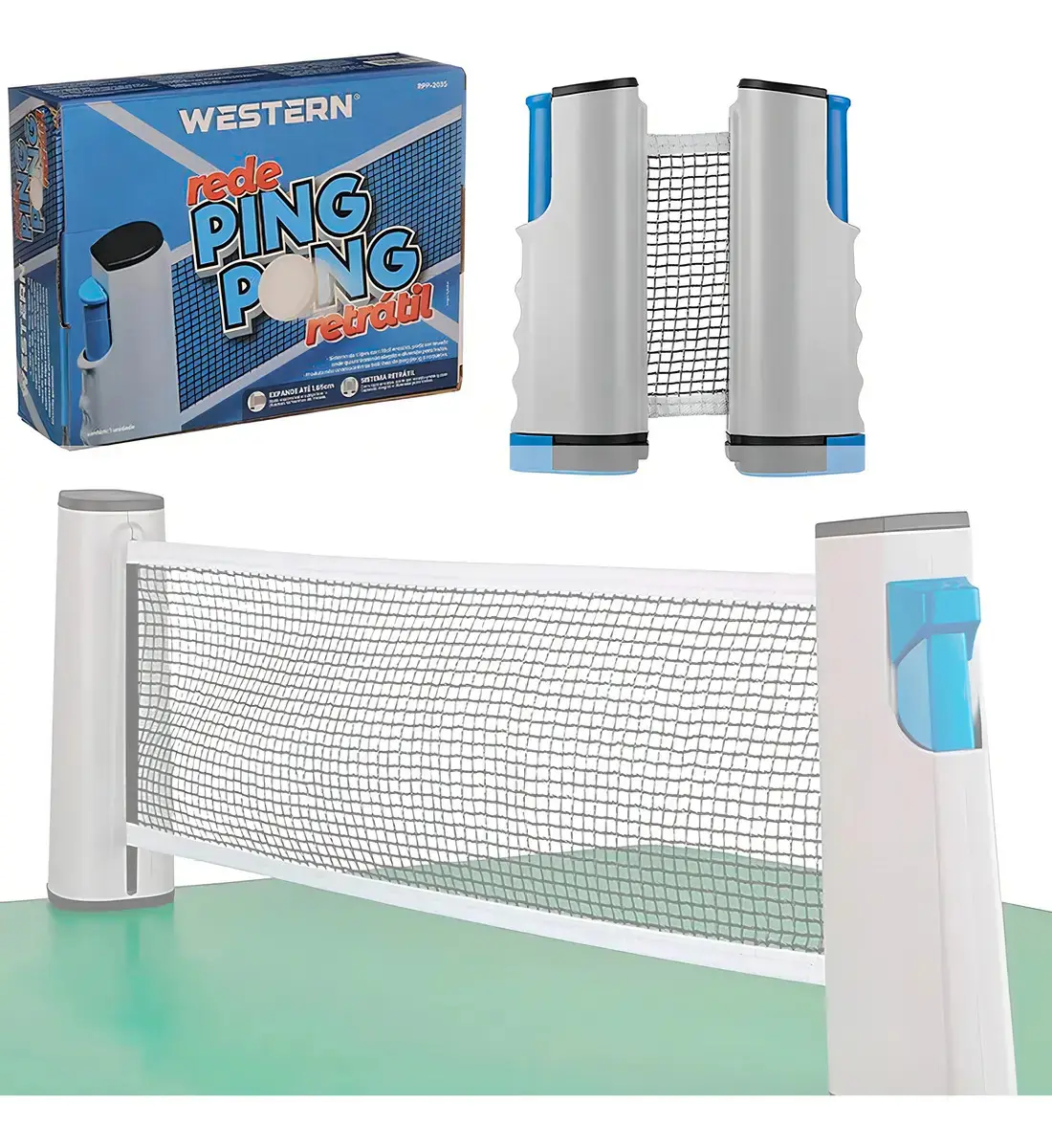 Rede Ping Pong Retrátil Profissional Tênis Mesa Western Preto Branco thumbnail 3