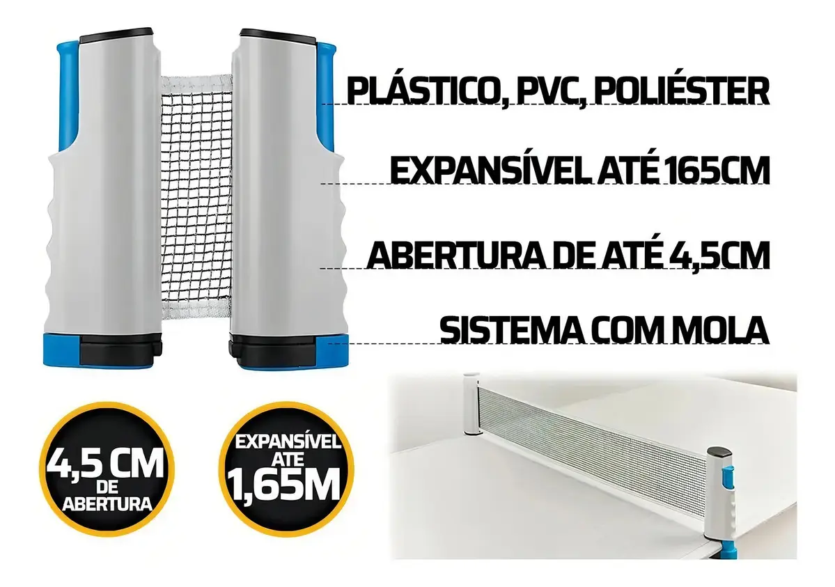 Rede Ping Pong Retrátil Profissional Tênis Mesa Western Preto Branco thumbnail 4