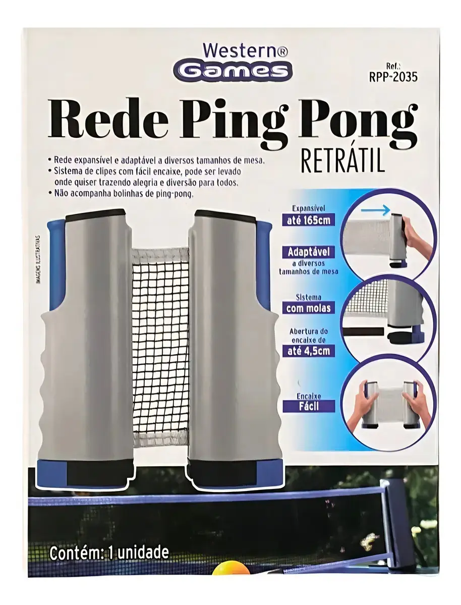 Rede Ping Pong Retrátil Profissional Tênis Mesa Western Preto Branco thumbnail 10