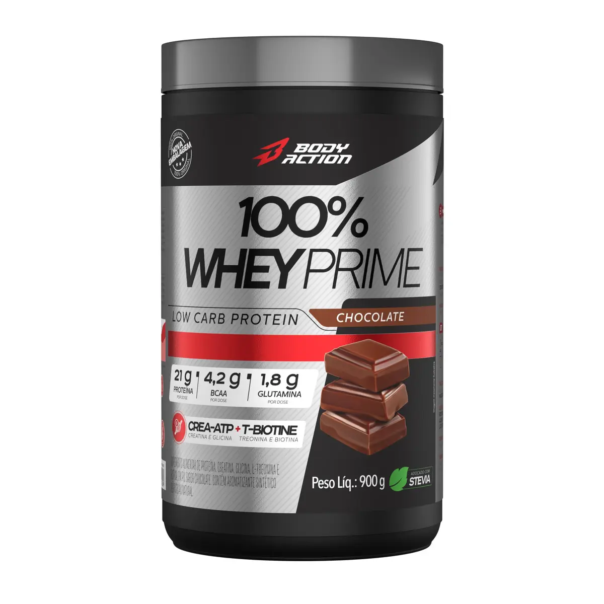100% Whey Prime 900g Sabor Chocolate Bodyaction - 1