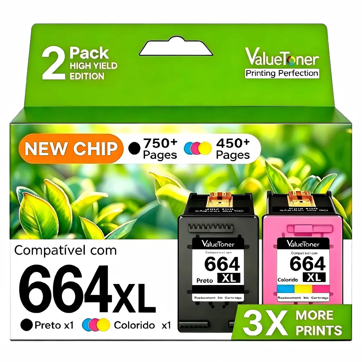 Valuetoner Cartucho de Tinta Compatível para HP 664 664XL Para Deskjet 2136 | Compatível para HP Deskjet Ink Advantage 1115 1118 2135 2676 2675 3635 3638 3775 3835 4535 4675 5075 (1 Preto 1 Colorido) - 1