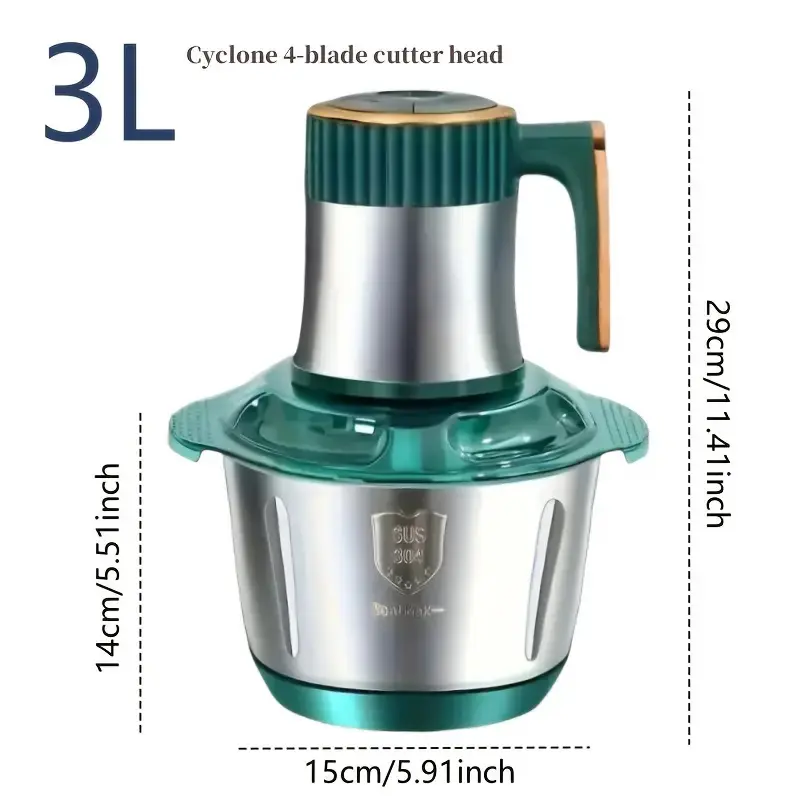 Processador de Alimentos Inox 2L/3L/5L — Moedor de Carne e Picador de Legumes com 5 Velocidades thumbnail 4