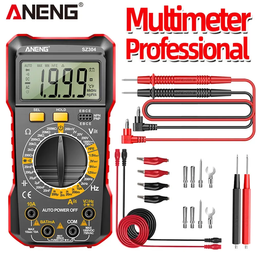 ANENG SZ304 Digital 2000 Contagens Multimetes AC/DC Votagem Corrente Resistência Ohm NCV Alta Precisão Profissional Multimetro Tester