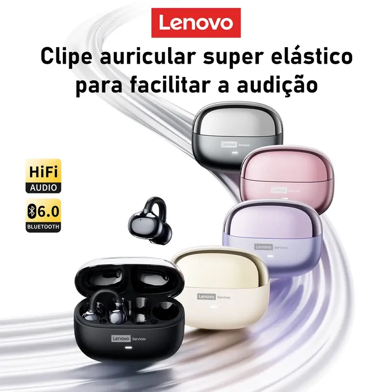 Fones de Ouvido Sem Fio Lenovo LE302 OWS com Clip para Ouvido, Baixa Latência, Chamada HD, Bluetooth, Música HiFi, Esportivos e Modernos