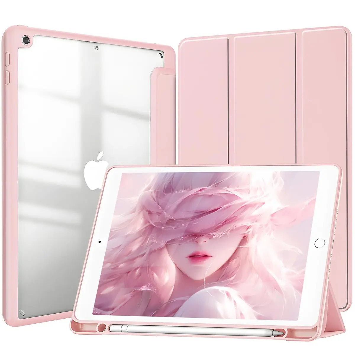 Capa para iPad 9ª / 8ª / 7ª geração/iPad Air 3 / iPad Pro 10.2-10.5 Polegadas Capinha Protetora Fina Capa Traseira Transparente Proteção com Suporte para Lápis - Rosa