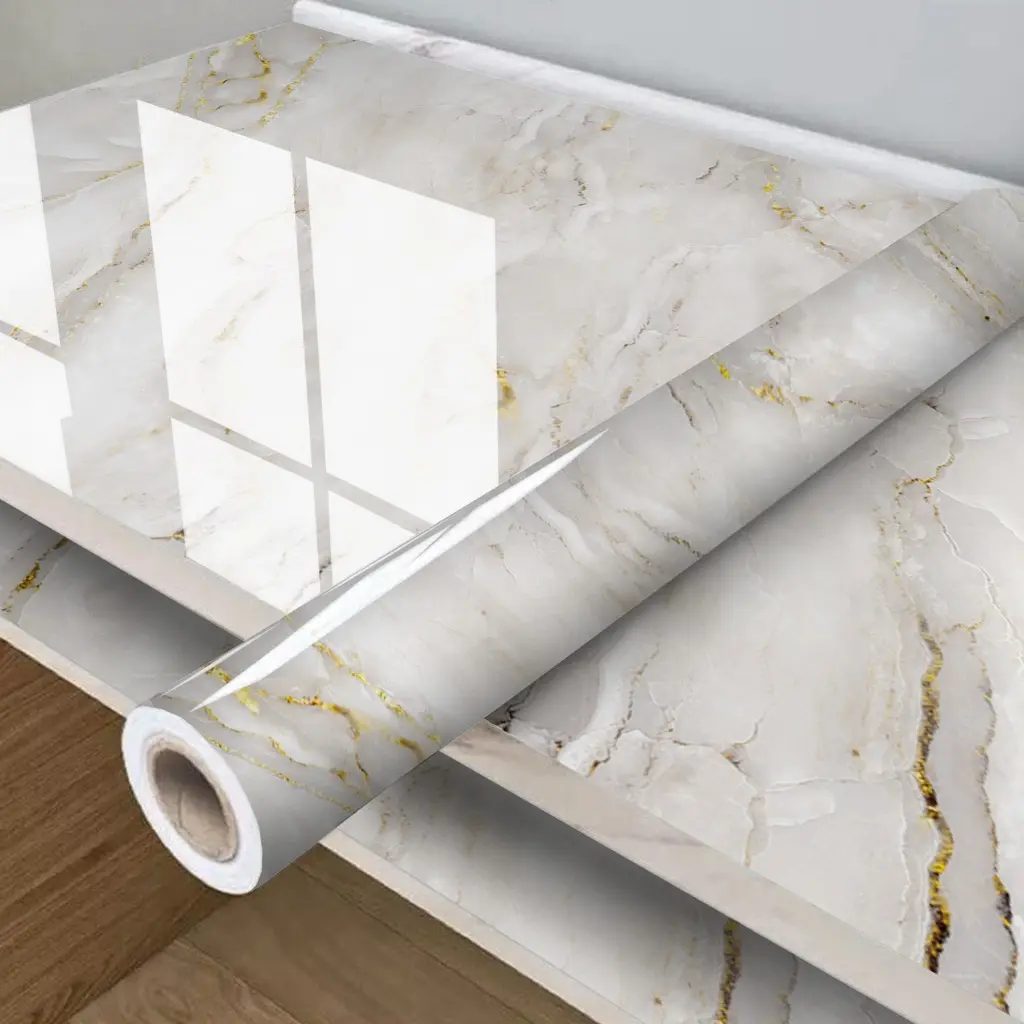 Papel Parede Mármore Dourado Para Cozinha Impermeável Resistente a Altas Temperatura Papel Parede Mármore - 1