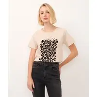 camiseta de algodão animal print kindness bege