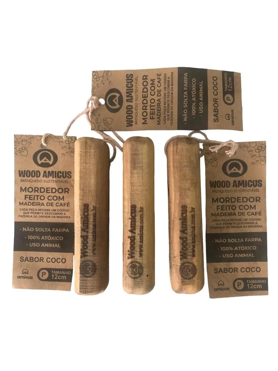 Mordedor de Café para Cães Amicus Wood, 12cm, Pack com 3 Unidades | Madeira sustentável, Finalizado com óleo de coco - 1