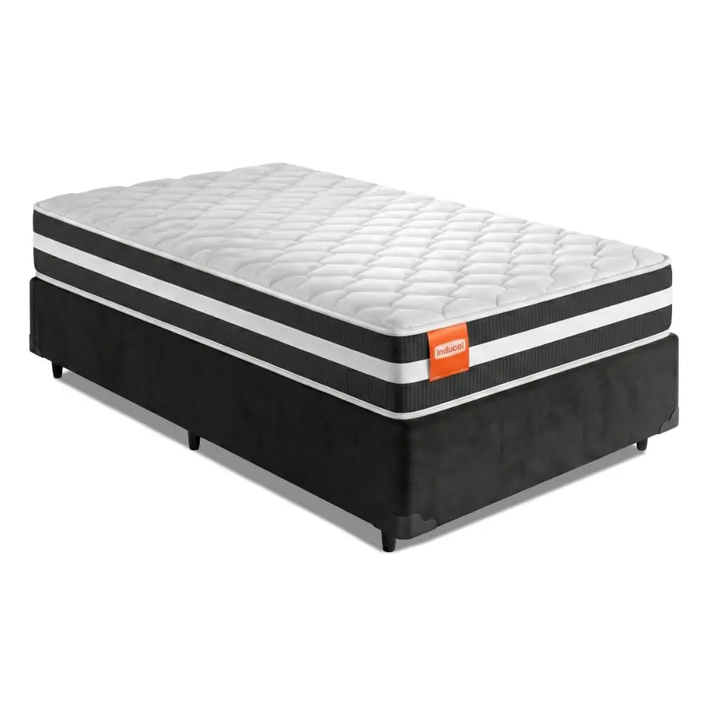 Cama Box Solteiro Colchão Molas Qatar 88x188x60cm Branco/Preto- Suporta até 150Kg