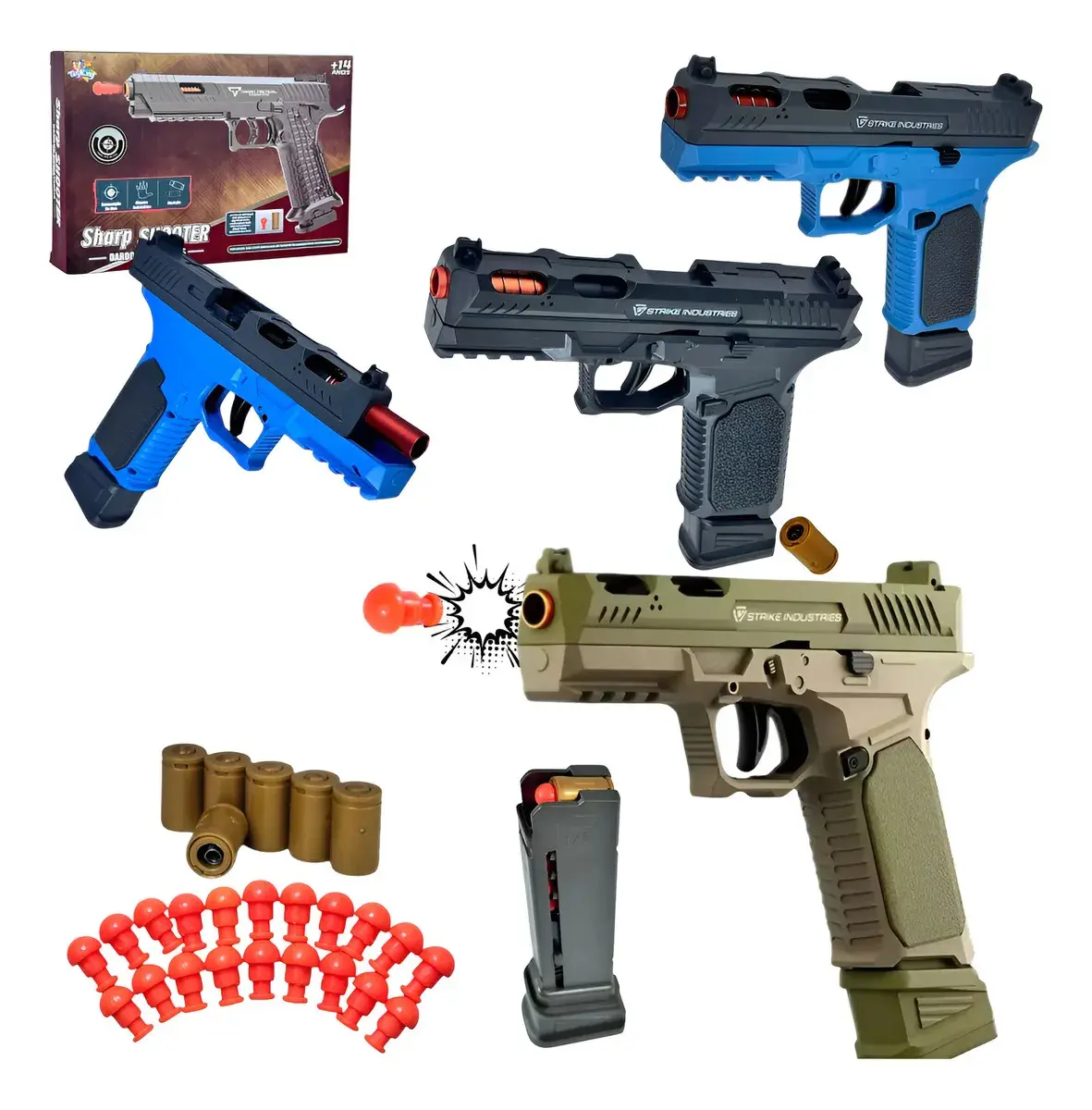 Glock Arma De Brinquedo Com Dardos E Capsulas Automatico Cor Azul - 1