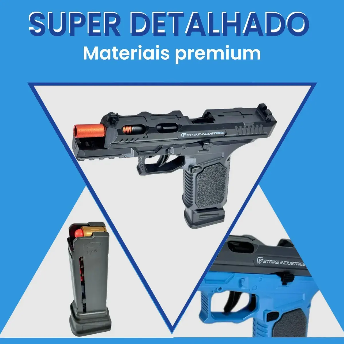 Glock Arma De Brinquedo Com Dardos E Capsulas Automatico Cor Azul thumbnail 5