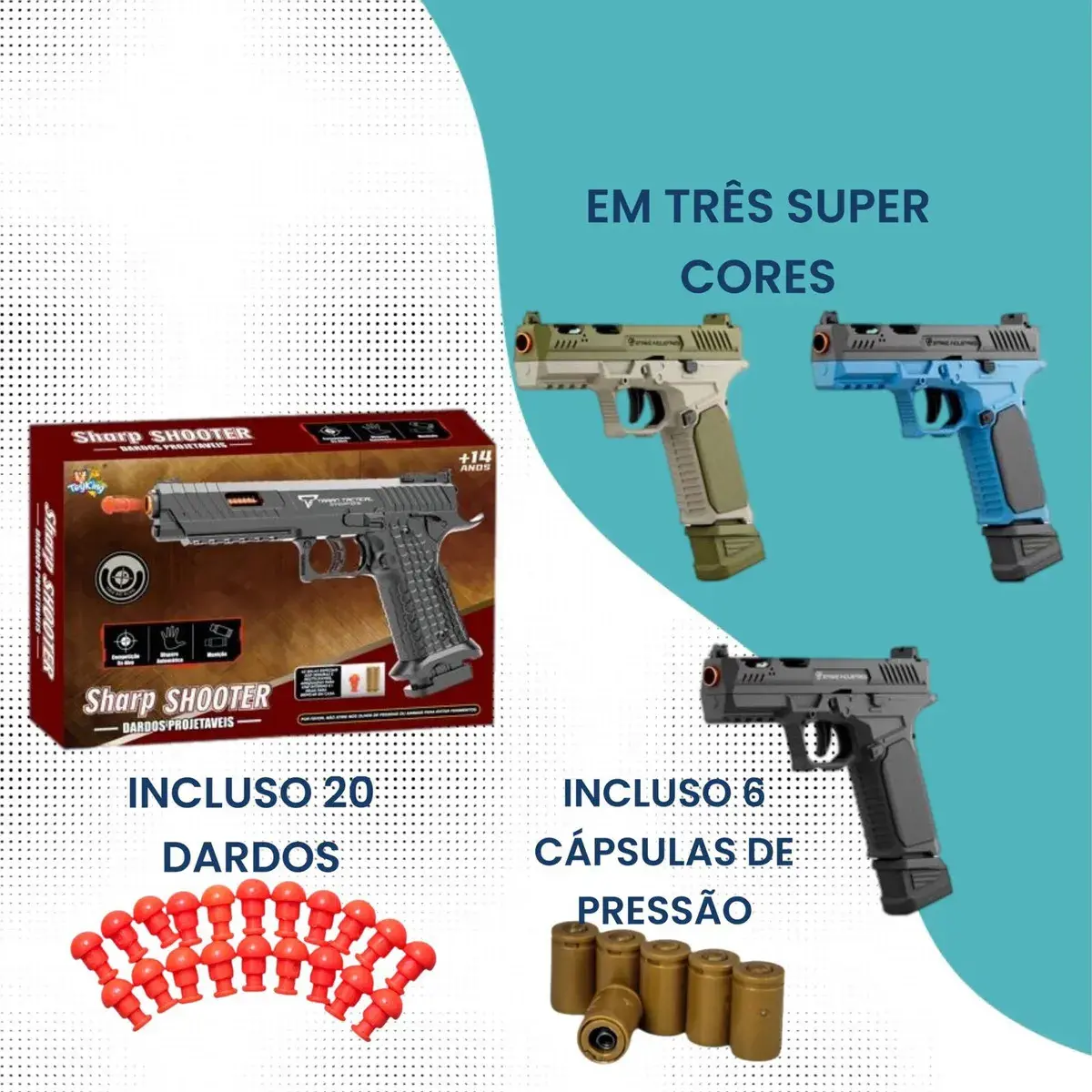 Glock Arma De Brinquedo Com Dardos E Capsulas Automatico Cor Azul thumbnail 7