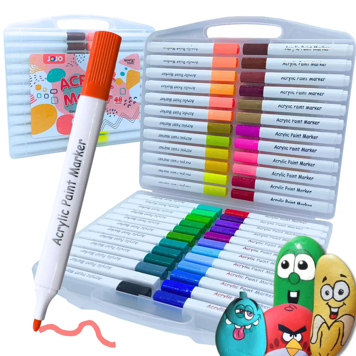 Conjunto de Marcadores de Tinta Acrílica Tringular, Canetinhas Acrílica para Artesanato, Caneta Acrilica Para Pintura em Pedras, Madeira, Tela, Vidro e Cerâmica Para Crianças e Adultos (48 cores)