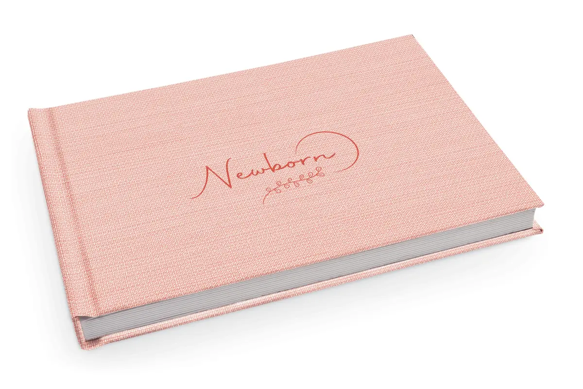 Álbum de fotos Ical, encadernação fotolivro autocolante, folhas de papel rígido branco, para 20 fotos 10x15cm horizontal - linha Instalivro - modelo newborn salmão com textura - 755 NEW