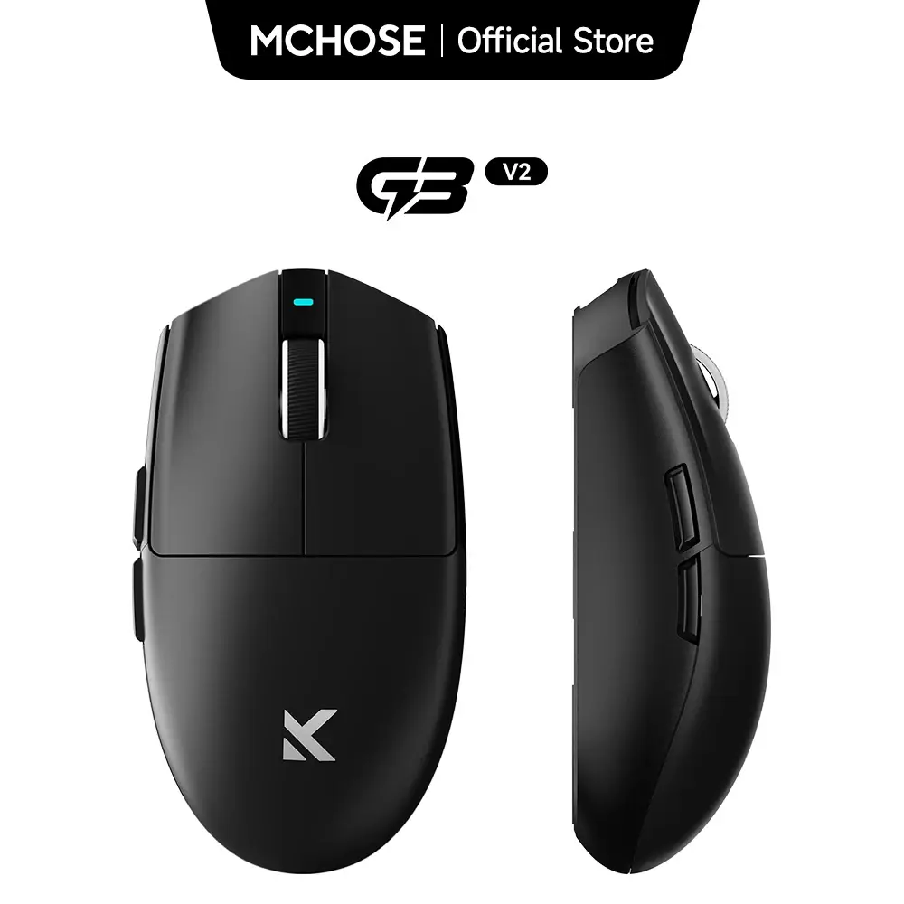 Mouse Gamer Sem Fio MCHOSE G3 V2 com Sensor PAW 3395, Tri-modo, Bateria de 800mAh, Grip Completo, Switches Mecânicos Omron e Roda TTC Silver