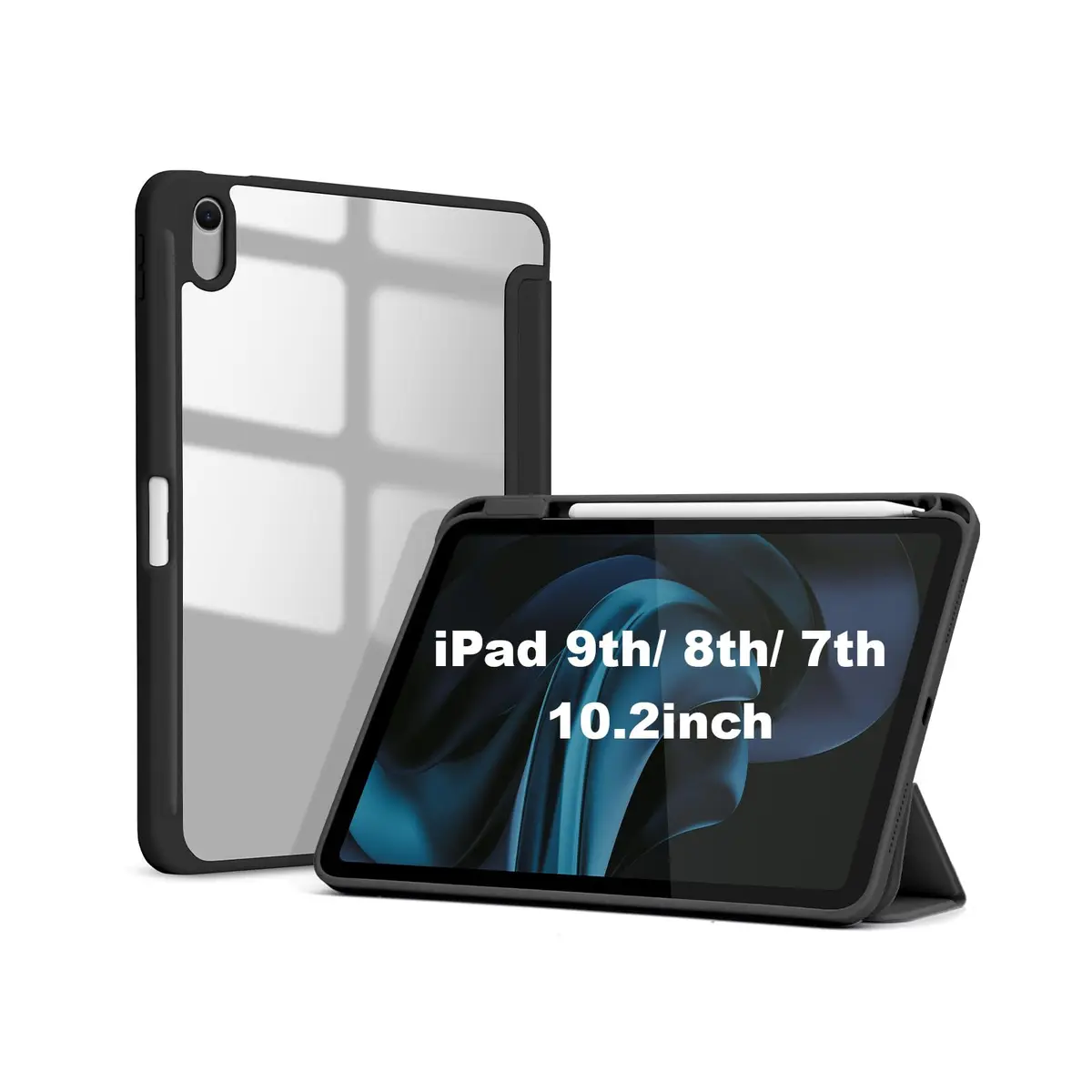 Capa para iPad de 9ª/8ª/7ª geração de 10,2 polegadas (lançado em 2021/2020/2019), capa fina e inteligente para iPad de 10,2 polegadas, com ativação/desativação automática (Preto) - 1