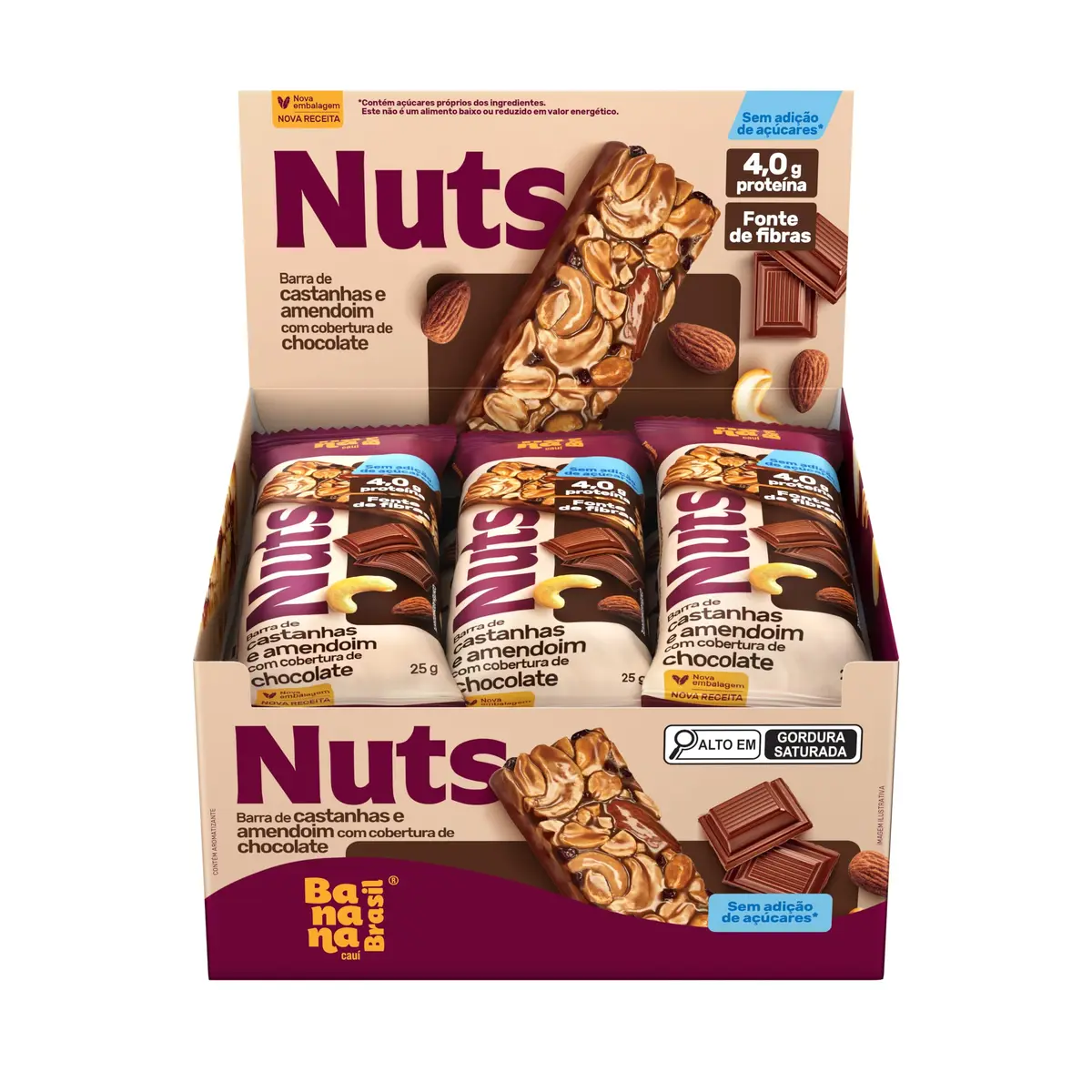 Barra Nuts Castanhas e Chocolate 12un 25g Banana Brasil - 1