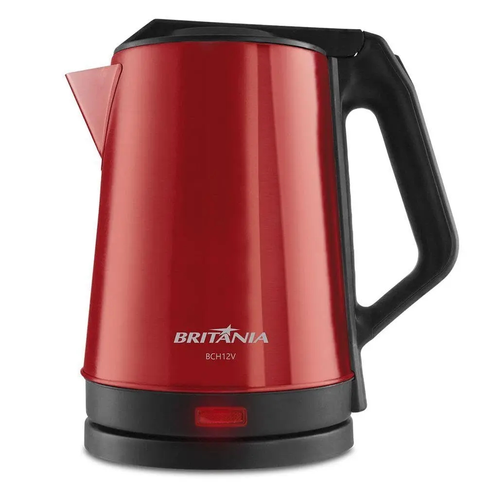 Britânia Chaleira Elétrica, Vermelha Acabamento em Aço Inox, 1,9L BCH12V 220V Desligamento Automático