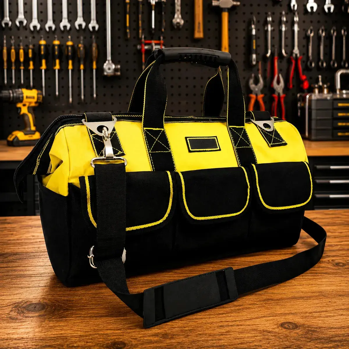 Bolsa Maleta Ferramentas 16 Bolsos 1 unidade Reforçada Impermeável Eletricista Mecânico Encanador Pedreiro Organizador Mala Fundo Rígido Profissional Meow - 1