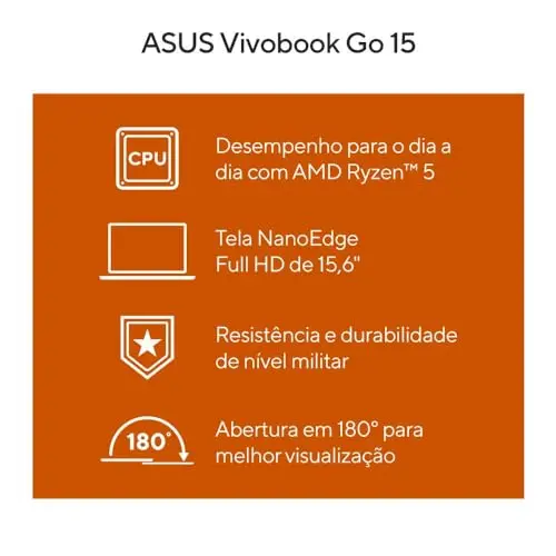 Notebook Asus Vivobook Go E1504fa Amd Ryzen 5 7520u 8gb Ram 256gb Ssd Windows 11 Tela 15,6" Fhd Black - Nj825w thumbnail 6