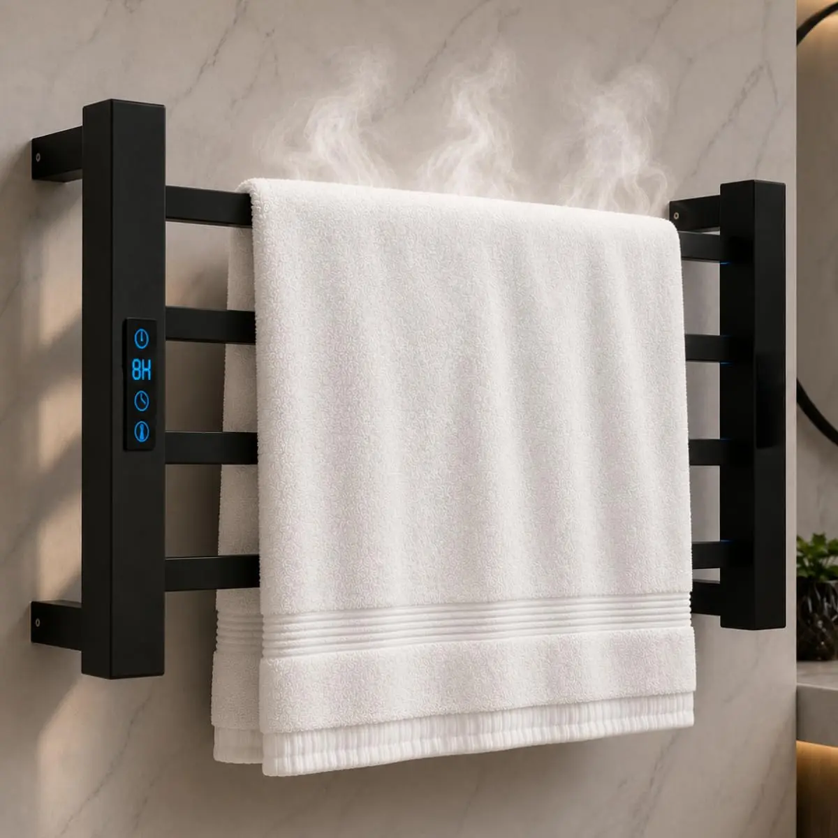 Toalheiro Térmico Elétrico com Display Digital e Temporizador Preto 110v | Aquecimento Rápido, 70C°, Aço Inox 304, Aço Inoxidável, Anti Bacteriano, Evita Mofo e Mal cheiro, Uso em Banheiro - 1