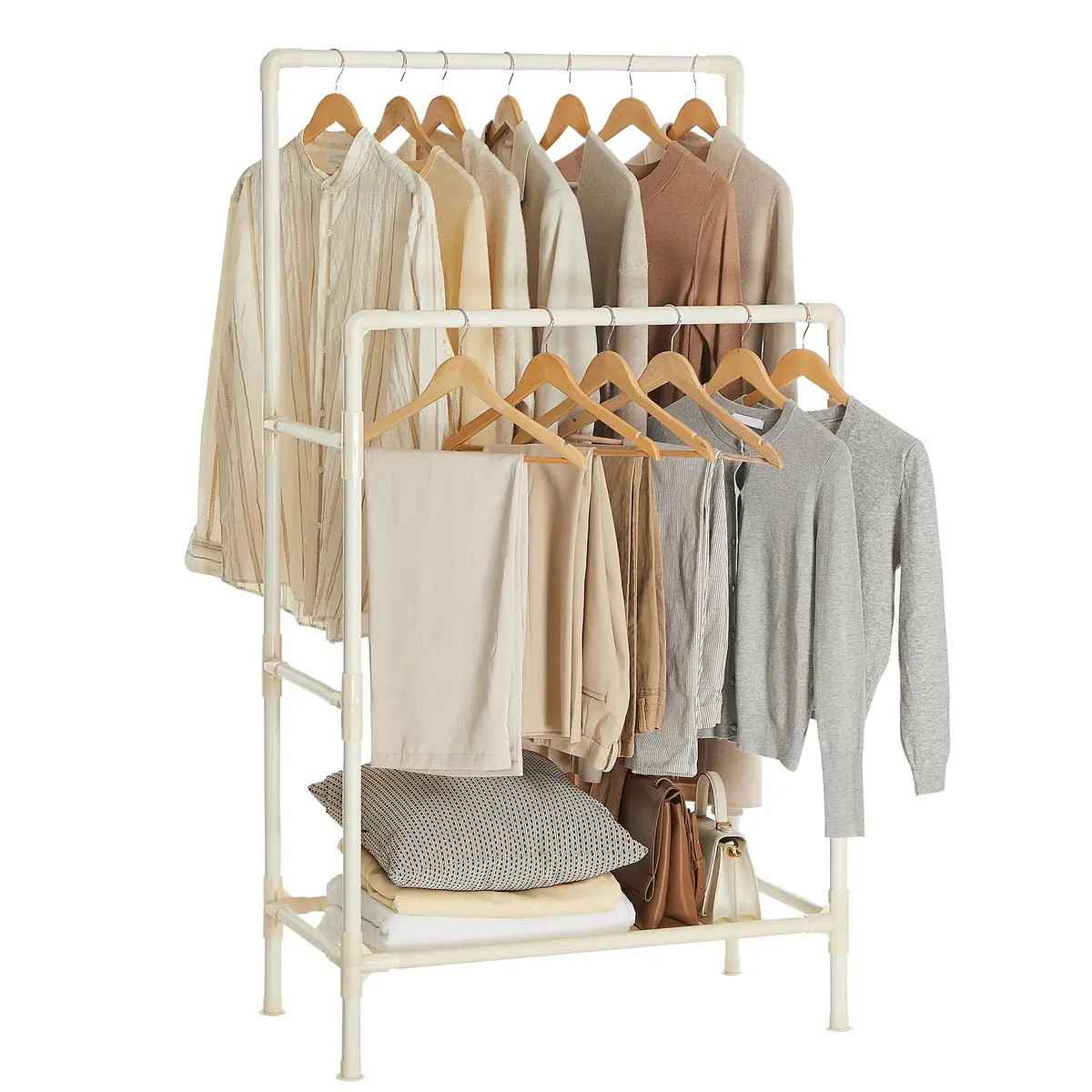 SONGMICS Cabideiro, Suporte para Roupas de Metal, com 2 Barras para Roupas, 1 Prateleira, Suporta até 55 kg, Montagem Fácil, Branco BRRDR01WT