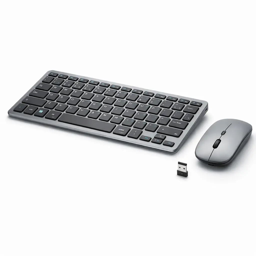 Teclado e Mouse Sem Fio, Bluetooth ABNT2, Recarregável USB-C, Silencioso, Compatível Notebook, PC, Tablet, Celular, Conexão 2.4GHz, Design Slim Compacto