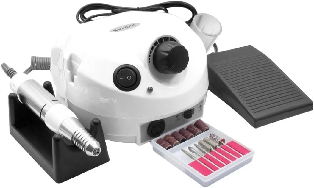 Lixadeira Motor Elétrica Porquinho com Pedal para Unhas Nail Drill Profissional - Lixadeira Manicure Pedicure - Bivolt 110v - 220v - UP SHOP (Branco) - 1