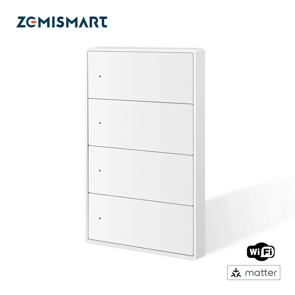 Zemismart Matter WiFi 1 2 3 4 6 Gangs Interruptor de luz de parede inteligente neutro necessário com botão grande SmartThings App Homekit Controle