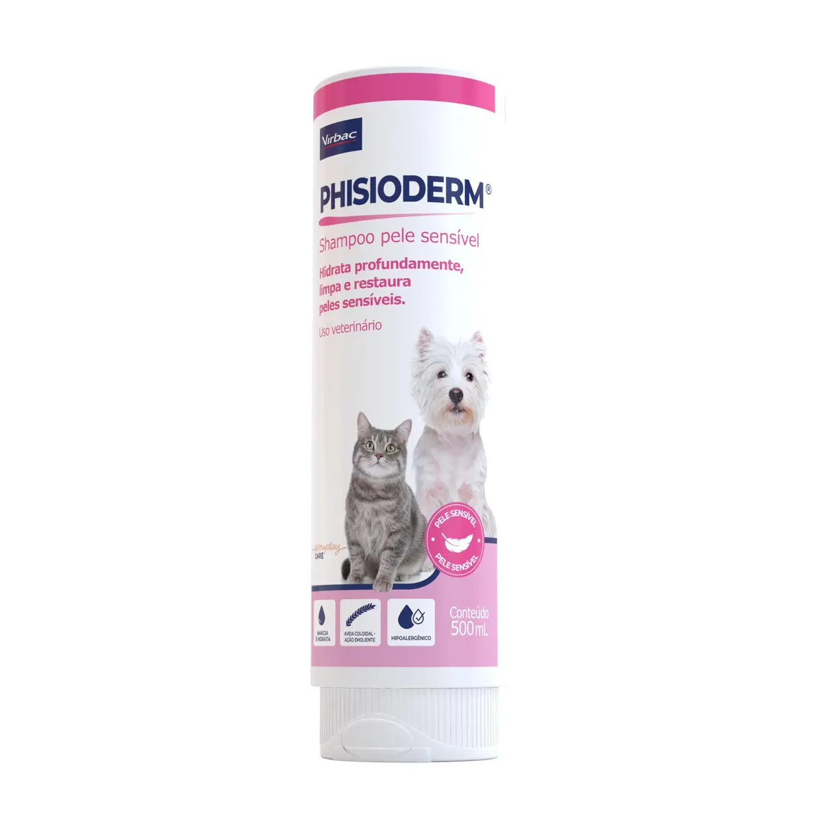 Virbac Phisioderm Shampoo Pele Sensível para Cães e Gatos 500 mL | Shampoo Terapêutico, Virbac, Pelagem, Higiene, Cães, Gatos, Phisioderm