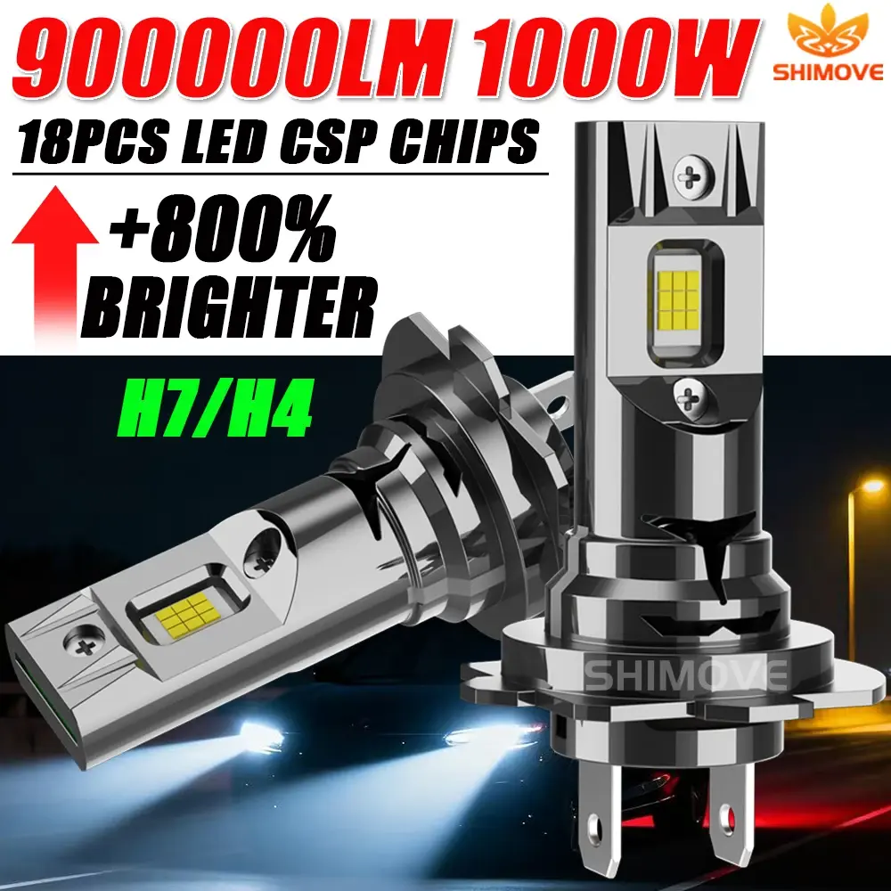 Lâmpada LED H7 H4 CANBUS 900000LM Ultra Potente para Carro, Luz LED Super Brilhante Sem Fio para Automóveis e Motocicletas
