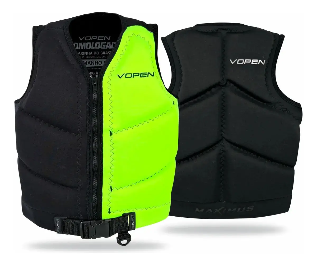 Colete Salva Vidas Homologado Jet Ski Neoprene Vopen Cor Verde Tamanho G1 - 55kg À 110kg