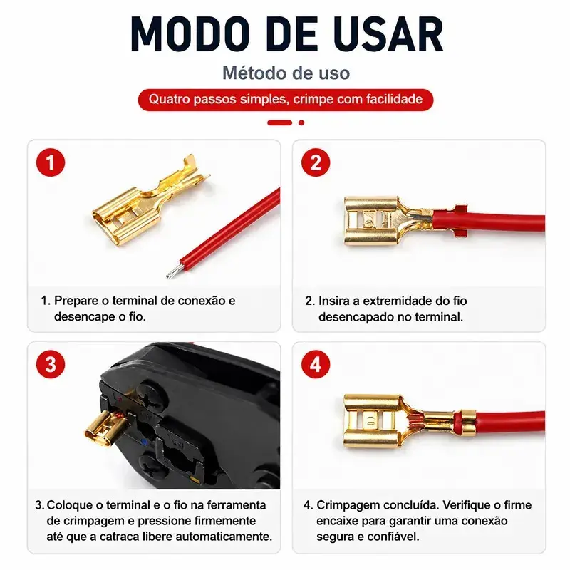 Kit 135 Terminal Faston Conector Elétrico com Capa Isolante Dourado Conectores para Fios Automotivo Moto Eletrônica thumbnail 2